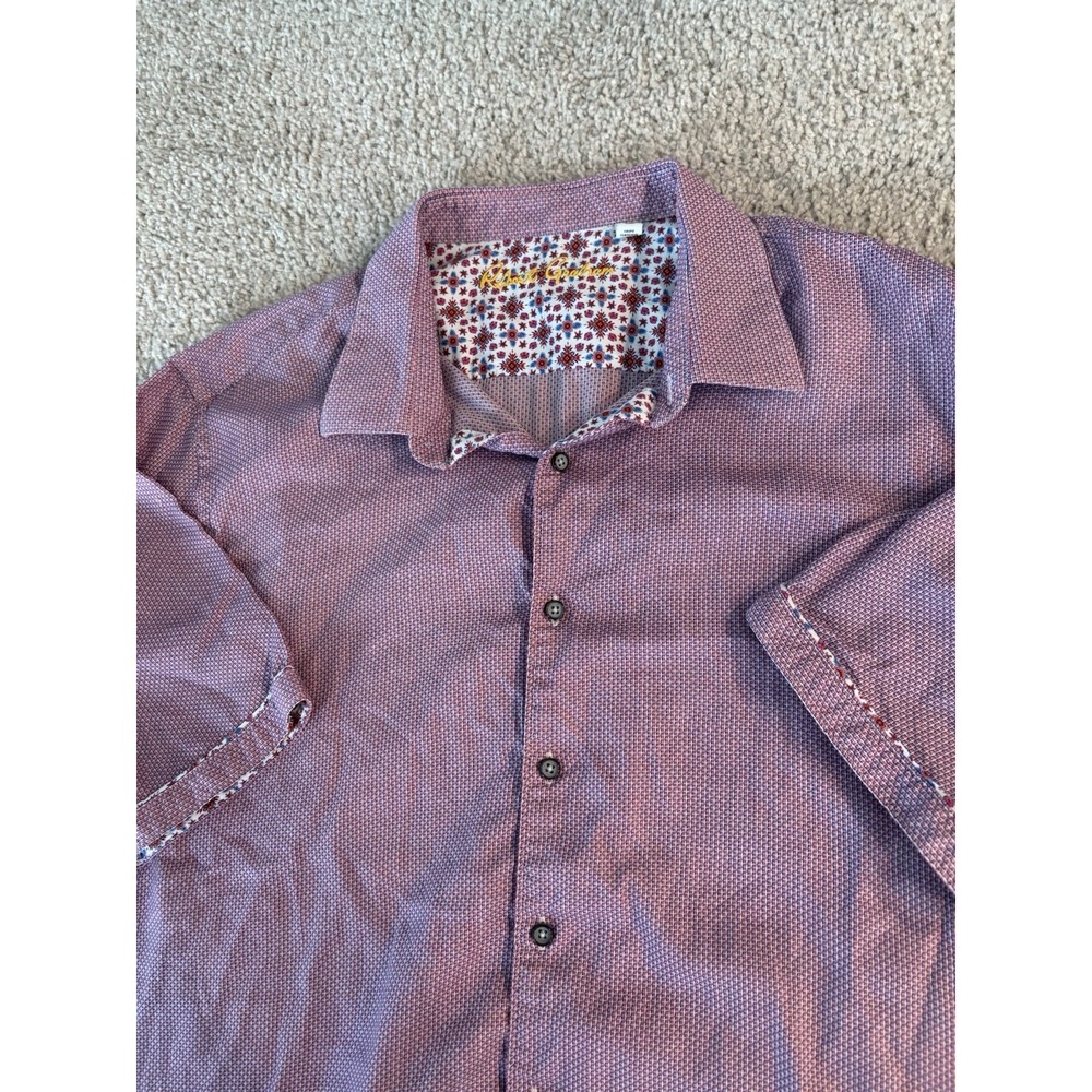 Robert Graham Shirt Mens 3XL Pink Purple Check Geometric Short Sleeve Button Up